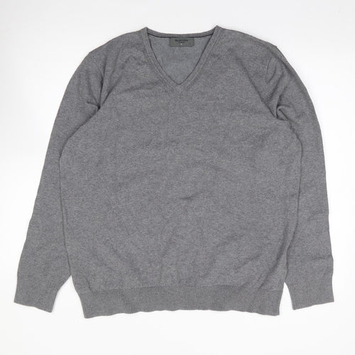 Burton Mens Grey V-Neck  Cotton Henley Jumper Size XL