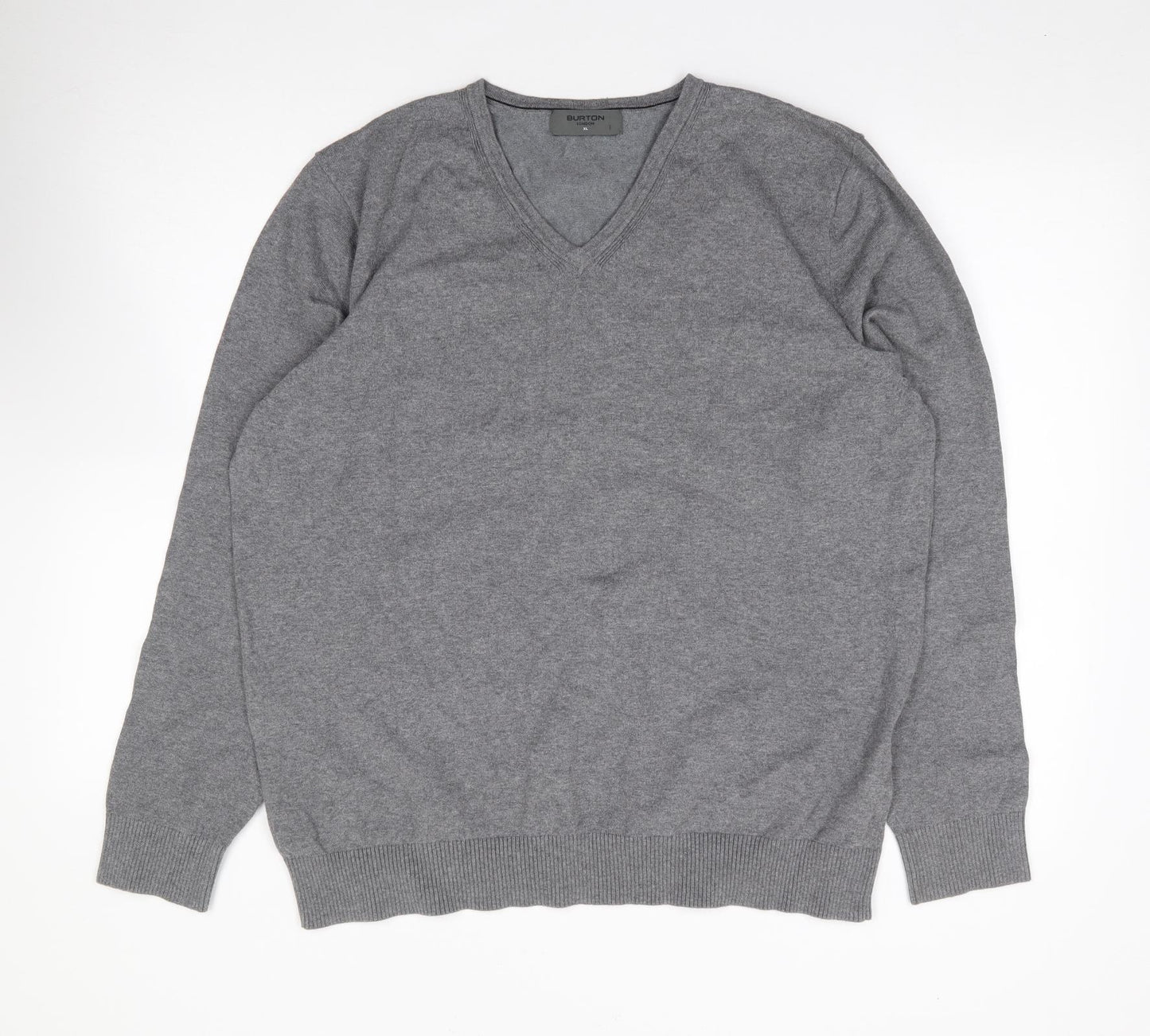 Burton Mens Grey V-Neck  Cotton Henley Jumper Size XL