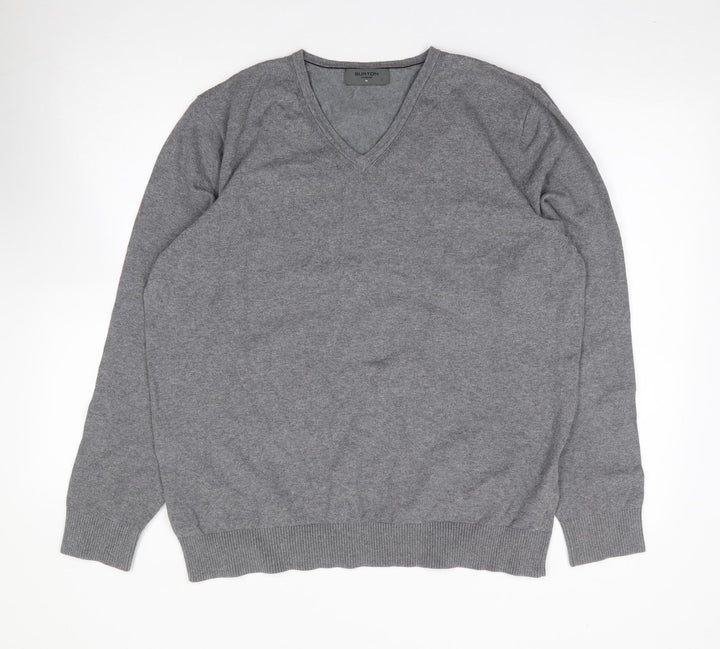 Burton Mens Grey V-Neck  Cotton Henley Jumper Size XL