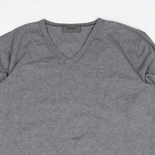 Burton Mens Grey V-Neck  Cotton Henley Jumper Size XL