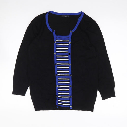 M&Co Womens Black Round Neck Striped Viscose Pullover Jumper Size 10