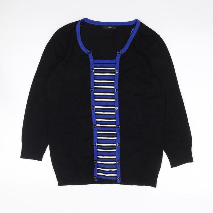 M&Co Womens Black Round Neck Striped Viscose Pullover Jumper Size 10