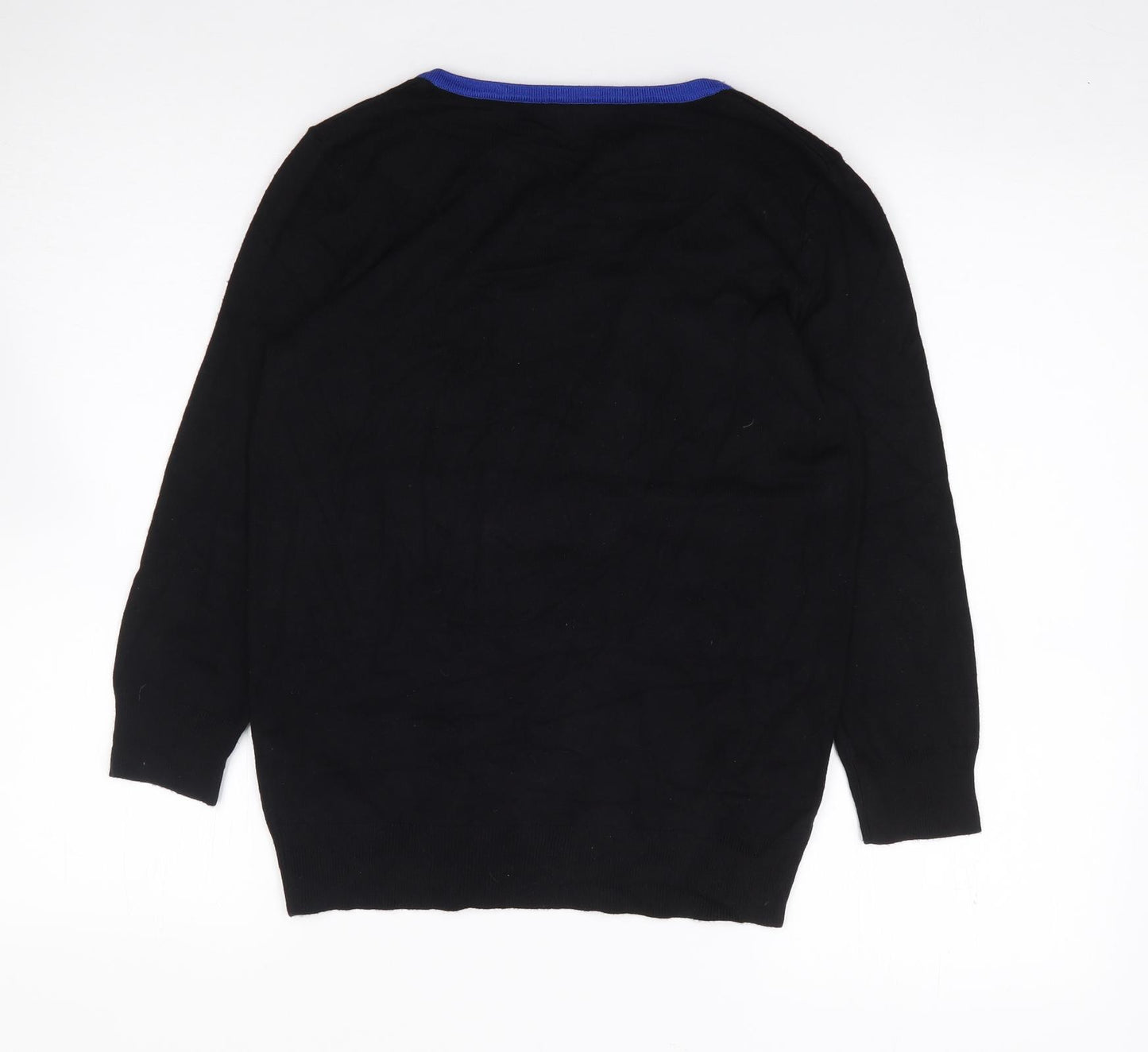 M&Co Womens Black Round Neck Striped Viscose Pullover Jumper Size 10