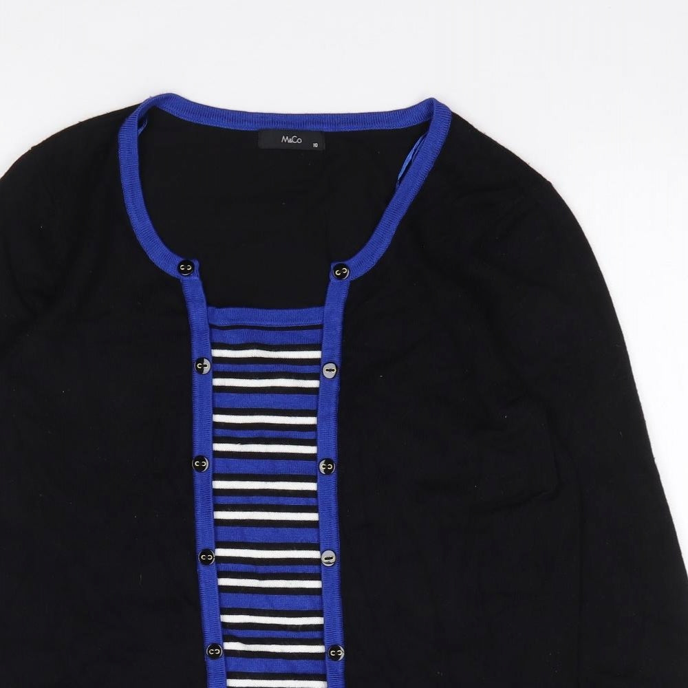 M&Co Womens Black Round Neck Striped Viscose Pullover Jumper Size 10