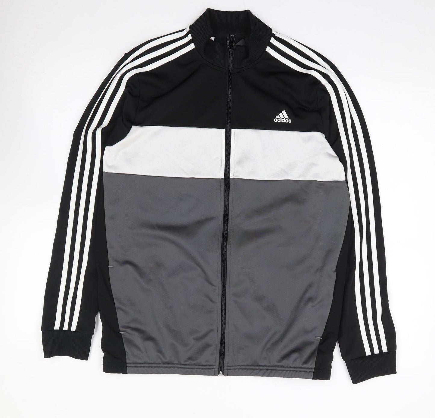 adidas Boys Black Colourblock Polyester Full Zip Sweatshirt Size 15-16 Years  Zip