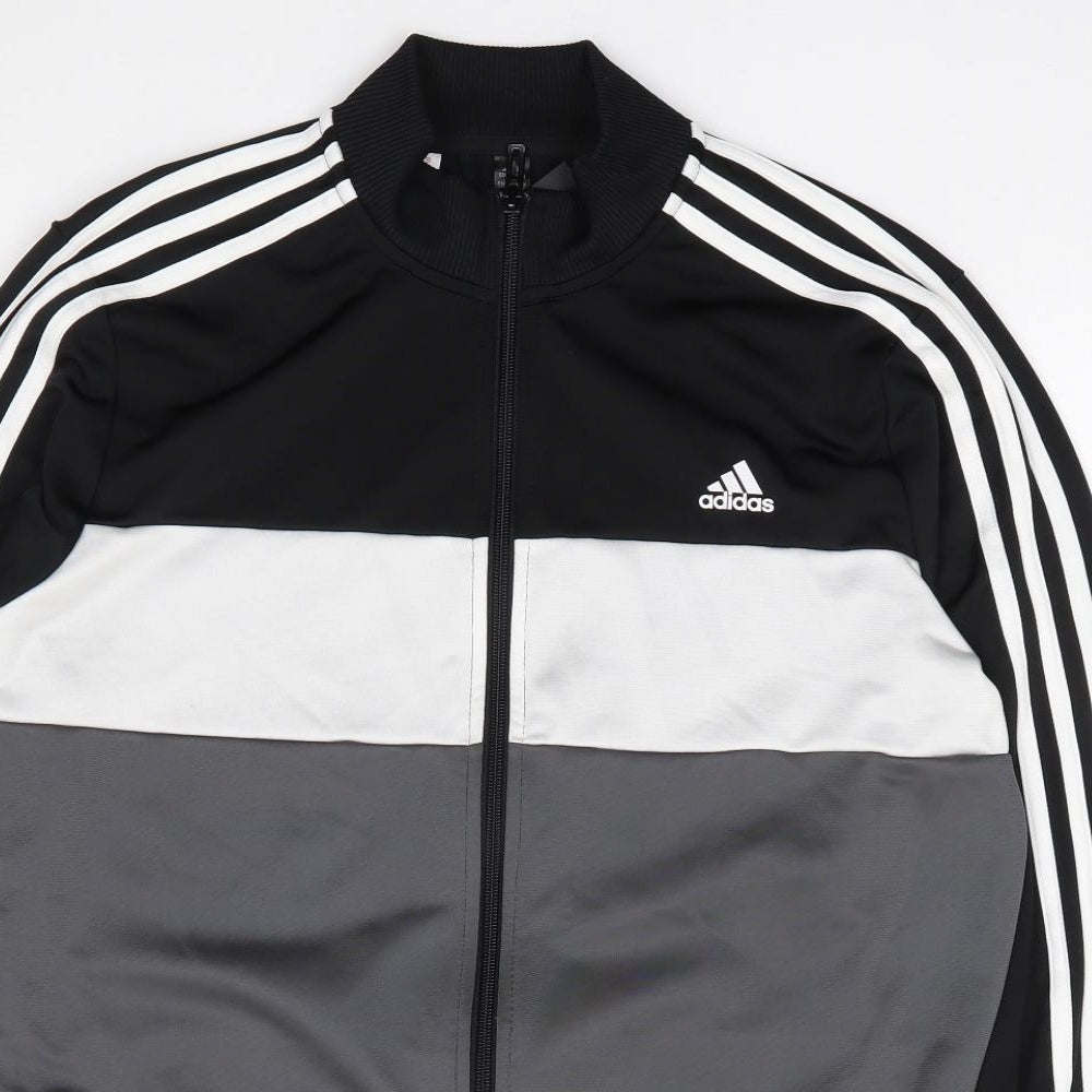 adidas Boys Black Colourblock Polyester Full Zip Sweatshirt Size 15-16 Years  Zip