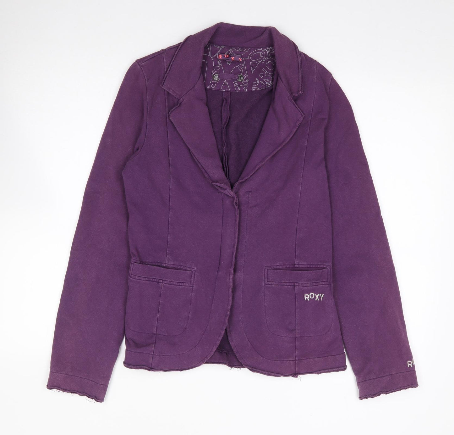 ROXY Womens Purple Collared  Cotton Full Zip Jumper Size M