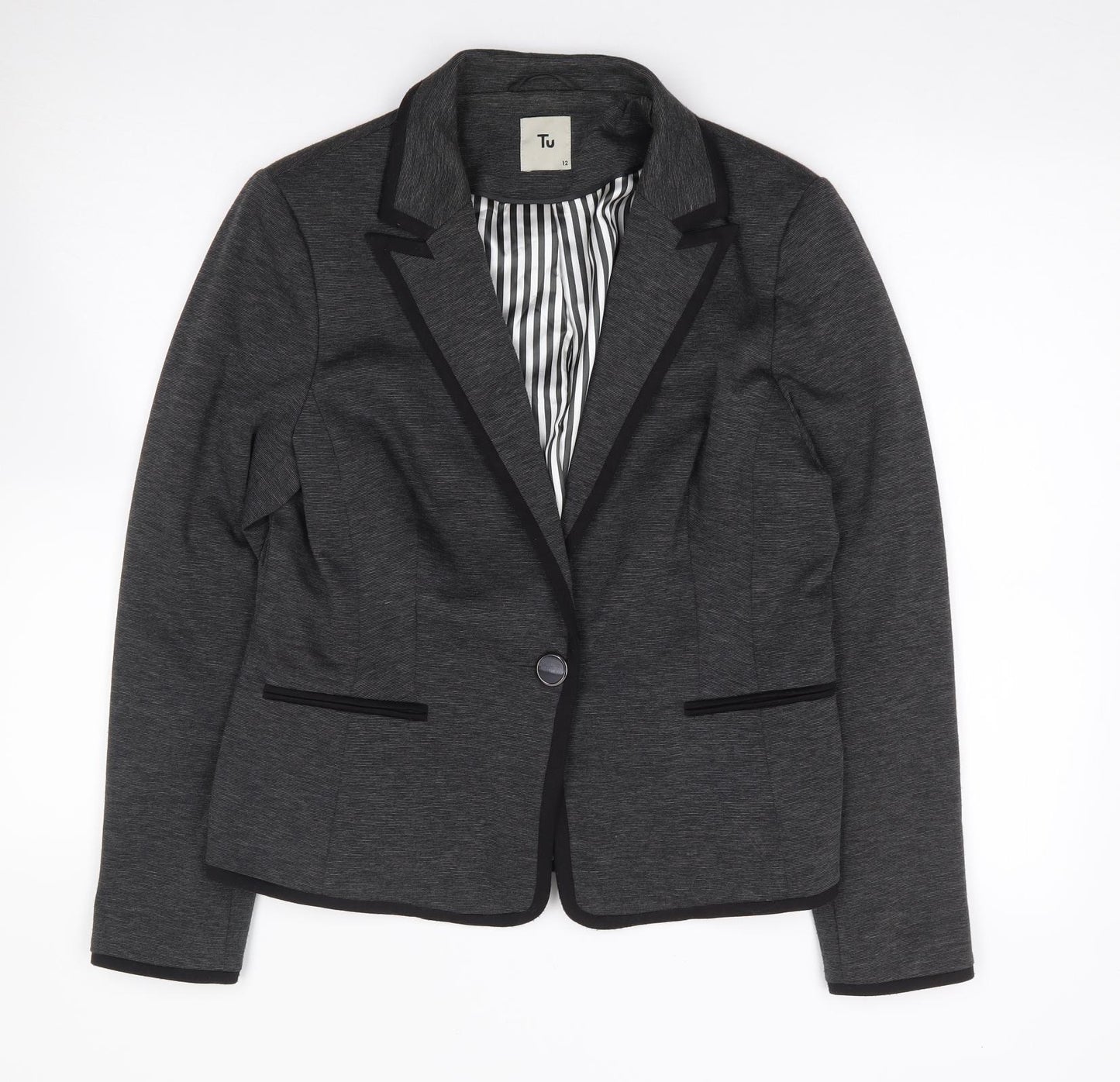 Tu  Womens Grey  Polyester Jacket Suit Jacket Size 12