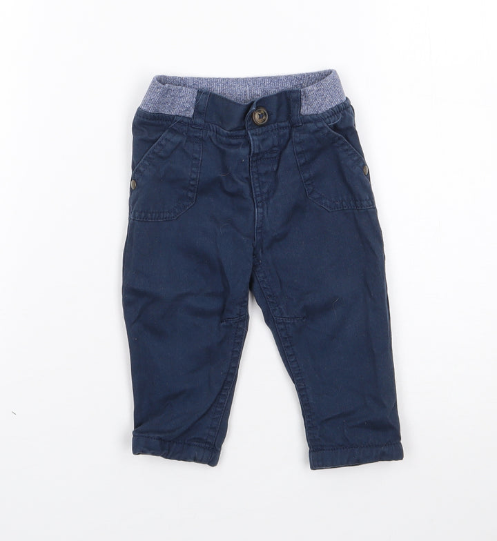 F&F Boys Blue Cotton Cargo Jeans Size 3-6 Months Button