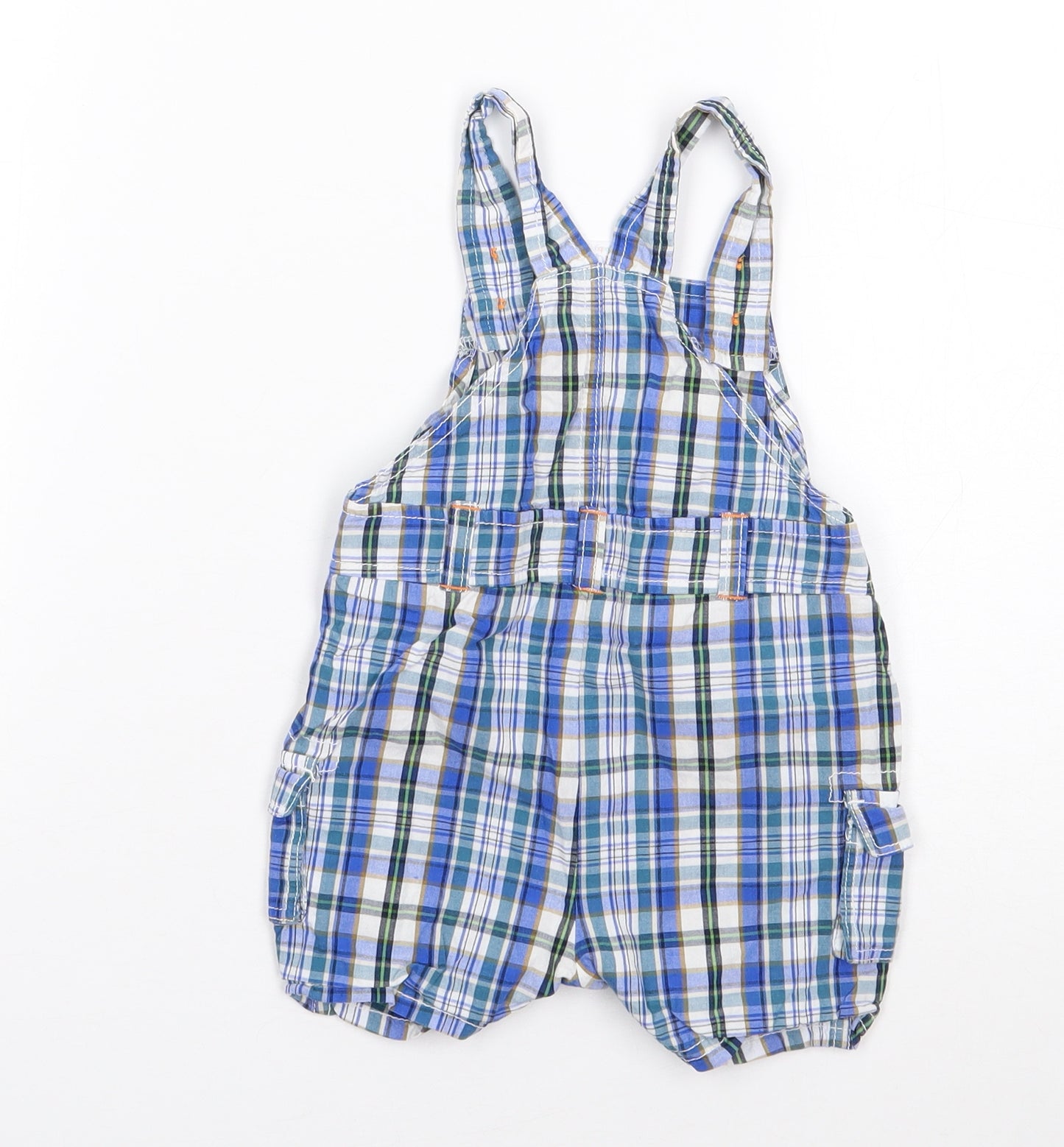 Mini Club Boys Blue Plaid Cotton Dungaree One-Piece Size 3-6 Months  Snap
