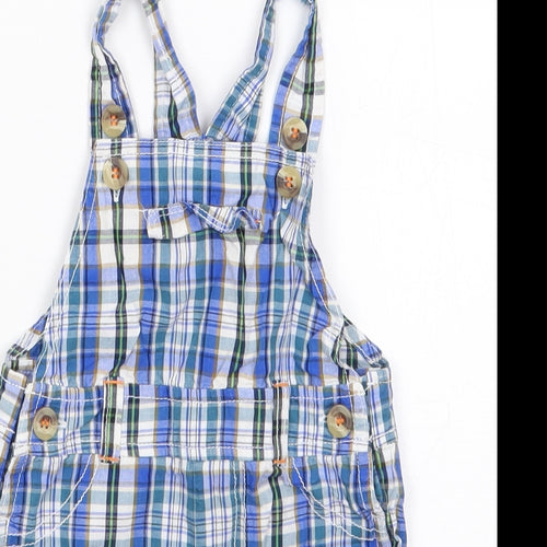 Mini Club Boys Blue Plaid Cotton Dungaree One-Piece Size 3-6 Months  Snap