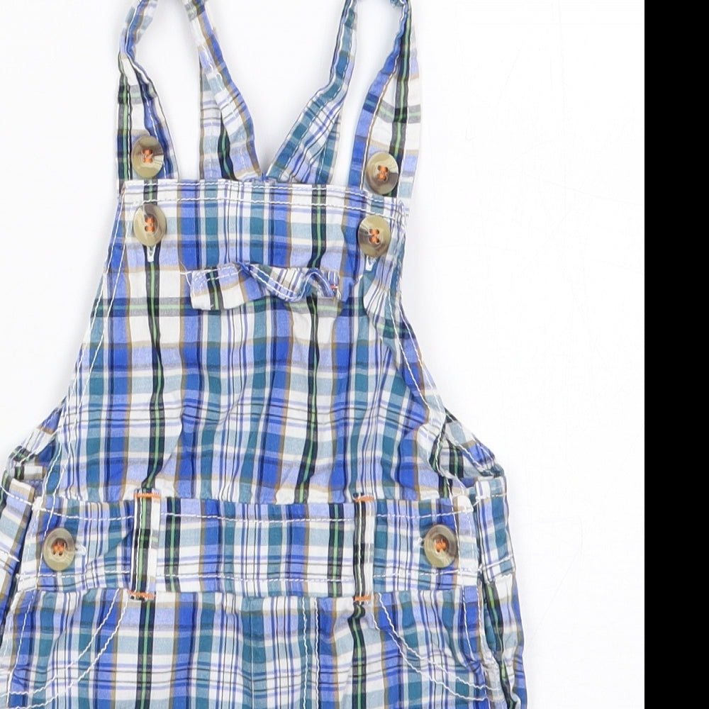 Mini Club Boys Blue Plaid Cotton Dungaree One-Piece Size 3-6 Months  Snap