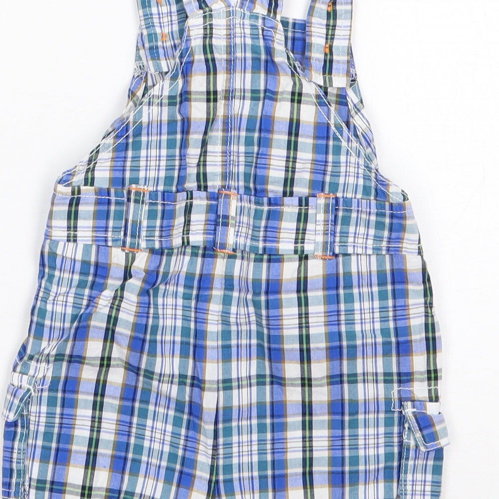 Mini Club Boys Blue Plaid Cotton Dungaree One-Piece Size 3-6 Months  Snap