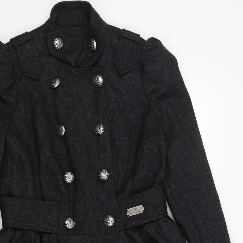 River Island  Womens Grey   Military Jacket Coat Size 8  Button