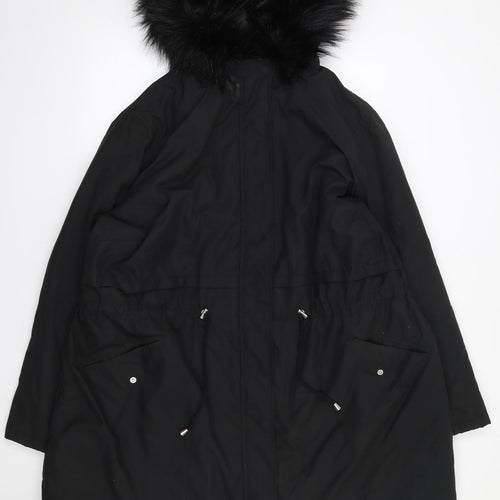 New Look Curves Womens Black   Parka Coat Size 28  Zip