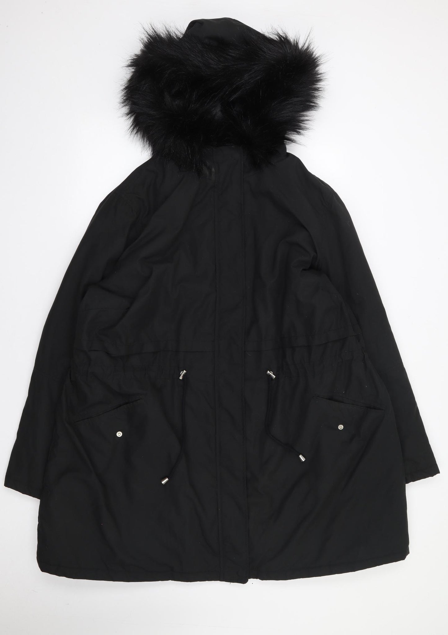New Look Curves Womens Black   Parka Coat Size 28  Zip