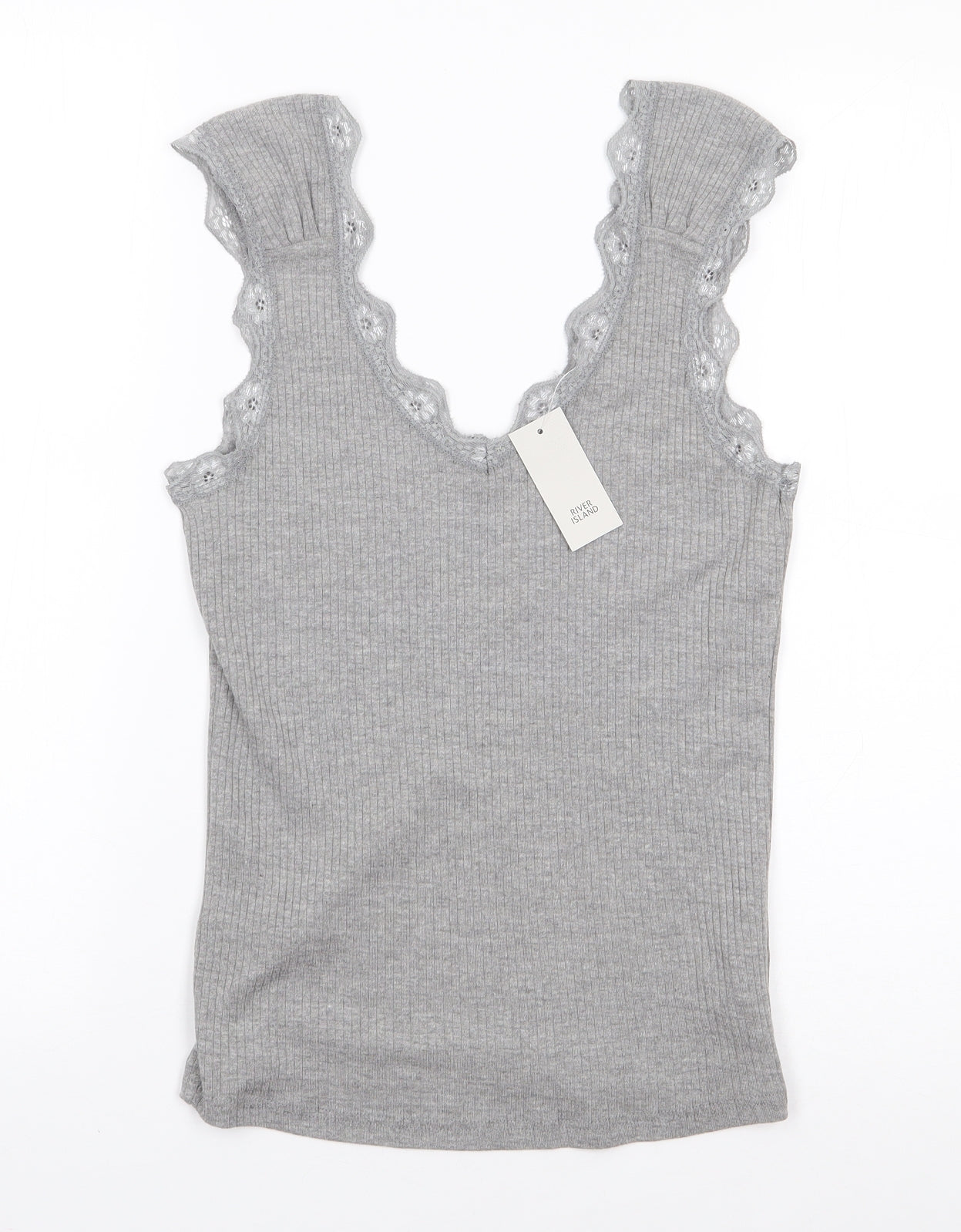 River Island Womens Grey  Cotton Jersey T-Shirt Size 10 V-Neck - Ribbed
