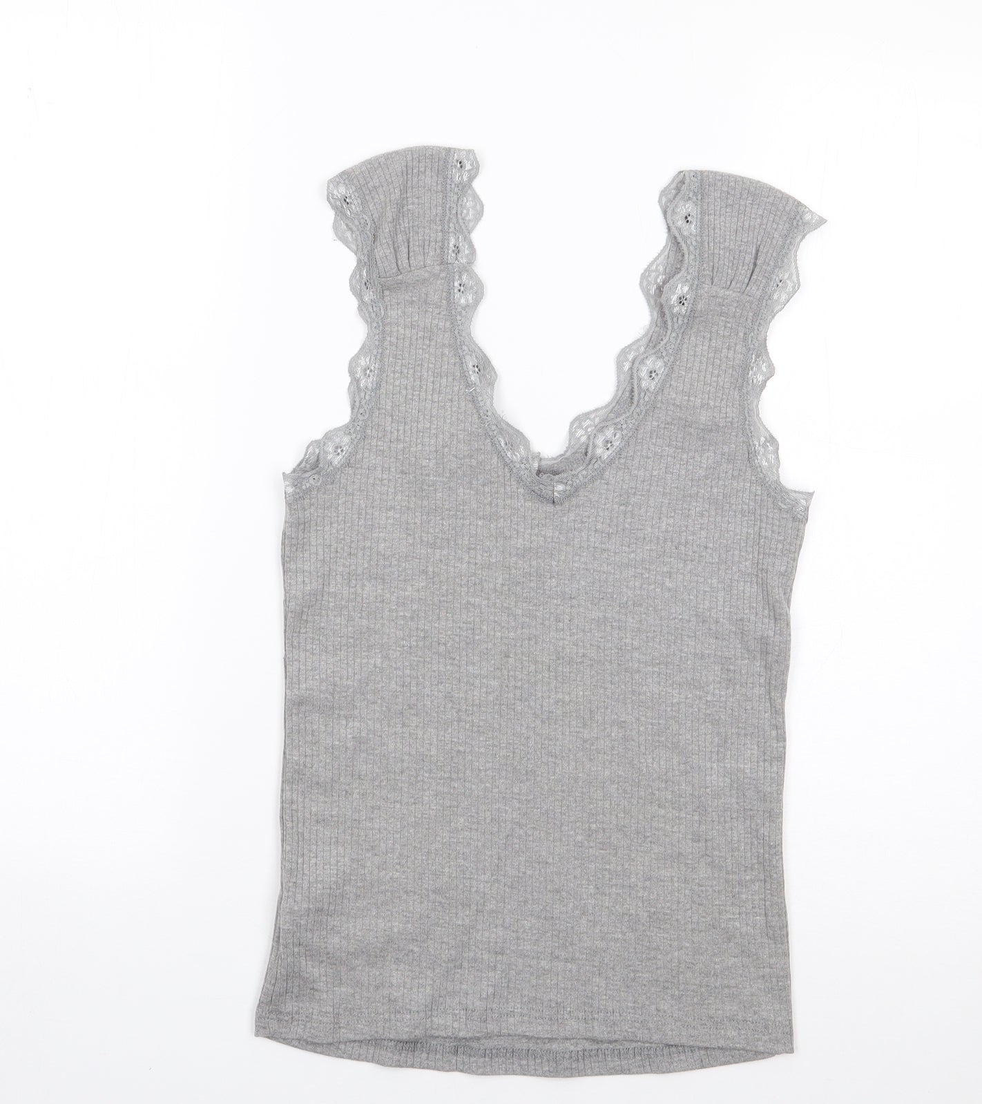 River Island Womens Grey  Cotton Jersey T-Shirt Size 10 V-Neck - Ribbed