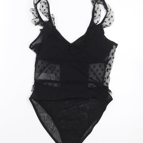River Island Womens Black Polka Dot Polyester Bodysuit One-Piece Size 10  Snap