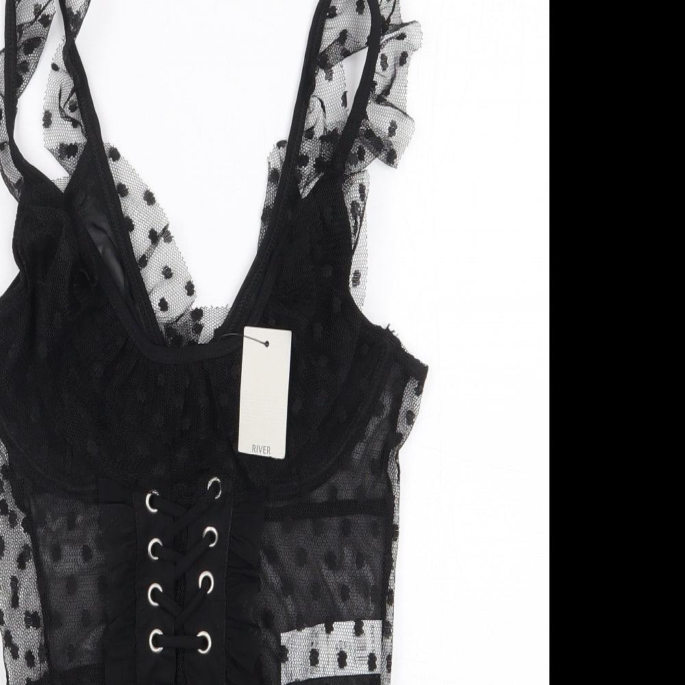 River Island Womens Black Polka Dot Polyester Bodysuit One-Piece Size 10  Snap