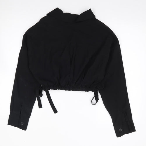 Made in Italy Womens Black  Viscose Cropped Button-Up Size S Collared