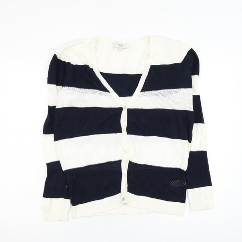 NEXT Womens White V-Neck Striped Cotton Vest Jumper Size 14