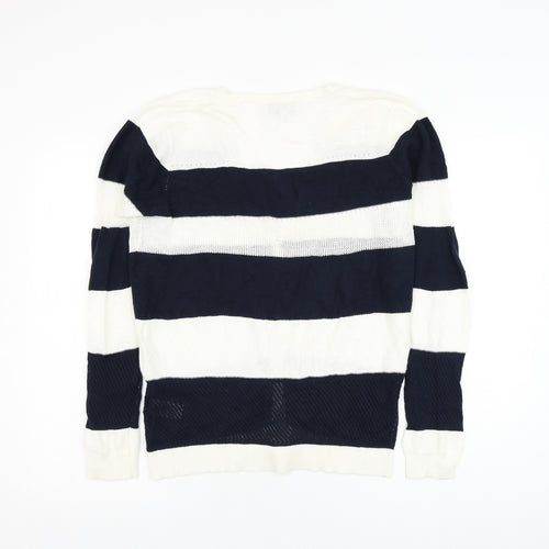 NEXT Womens White V-Neck Striped Cotton Vest Jumper Size 14