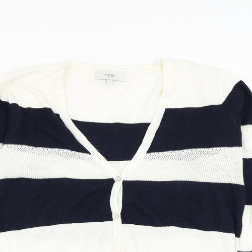 NEXT Womens White V-Neck Striped Cotton Vest Jumper Size 14