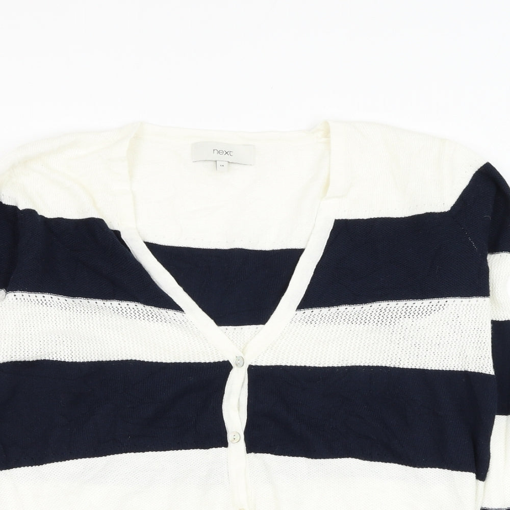 NEXT Womens White V-Neck Striped Cotton Vest Jumper Size 14