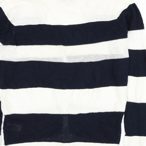 NEXT Womens White V-Neck Striped Cotton Vest Jumper Size 14