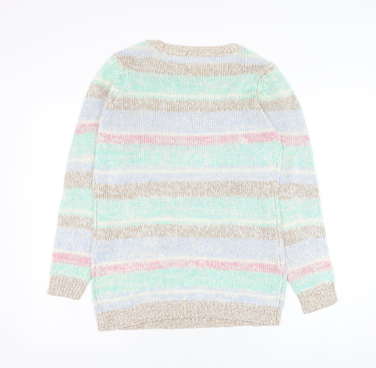 Preworn Womens Green Round Neck Striped Acrylic Pullover Jumper Size 12