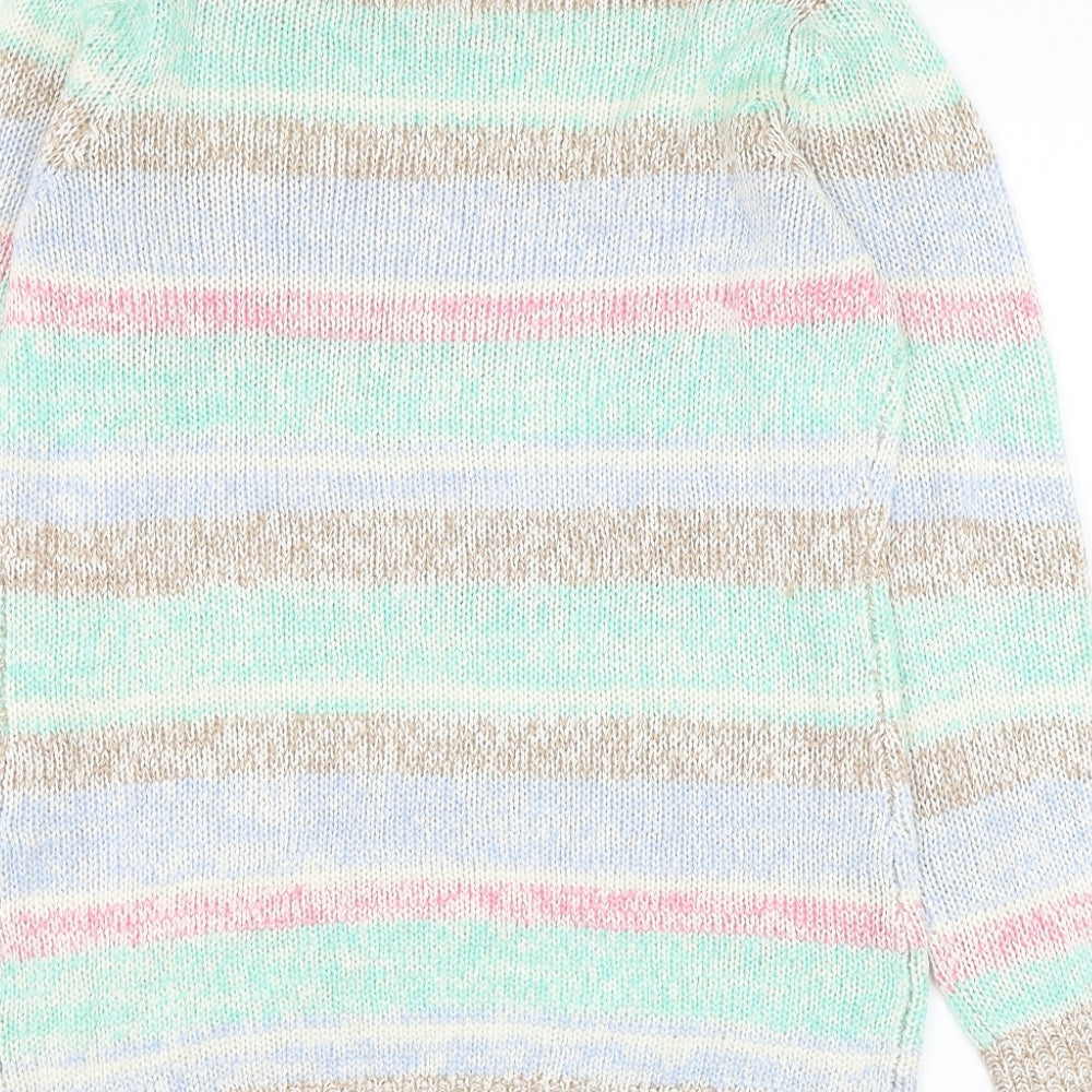 Preworn Womens Green Round Neck Striped Acrylic Pullover Jumper Size 12