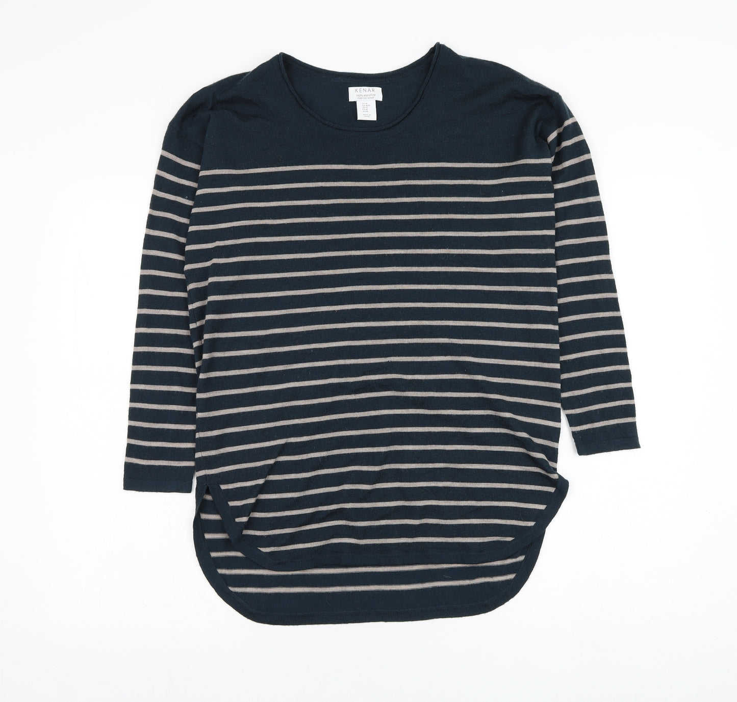 Kenar Womens Green Round Neck Striped Wool Pullover Jumper Size M