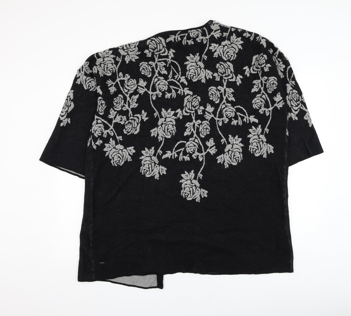 Bonmarché Womens Black Square Neck Floral Cotton Cardigan Jumper Size M