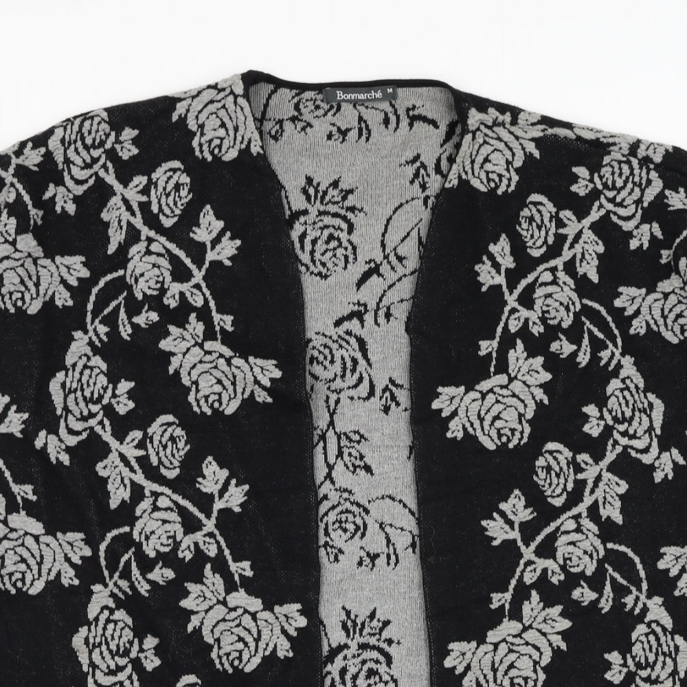 Bonmarché Womens Black Square Neck Floral Cotton Cardigan Jumper Size M