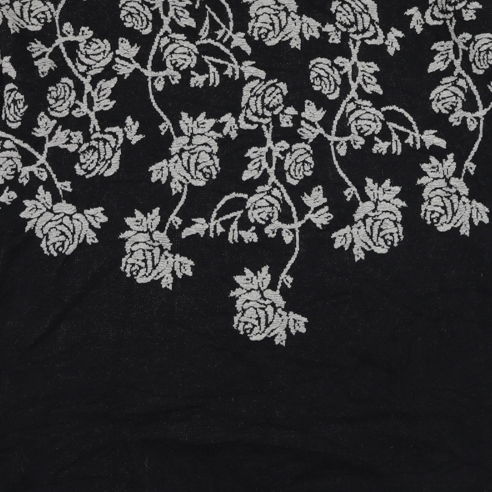 Bonmarché Womens Black Square Neck Floral Cotton Cardigan Jumper Size M