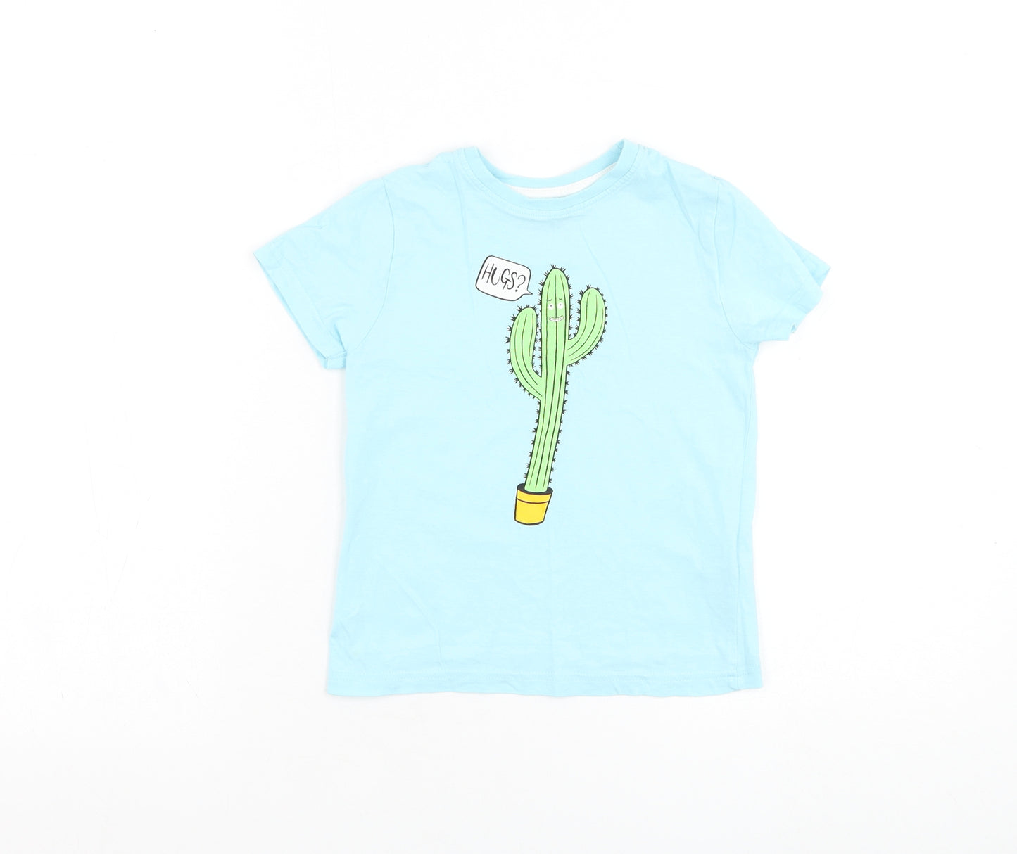 Primark Boys Blue  Cotton Basic T-Shirt Size 3-4 Years Round Neck Pullover - Cactus