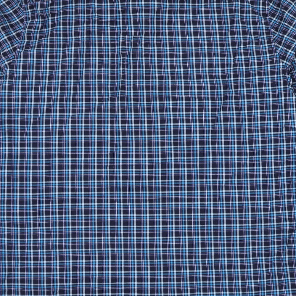 Dunnes Stores Mens Blue Plaid Polyester  Dress Shirt Size L Collared Button
