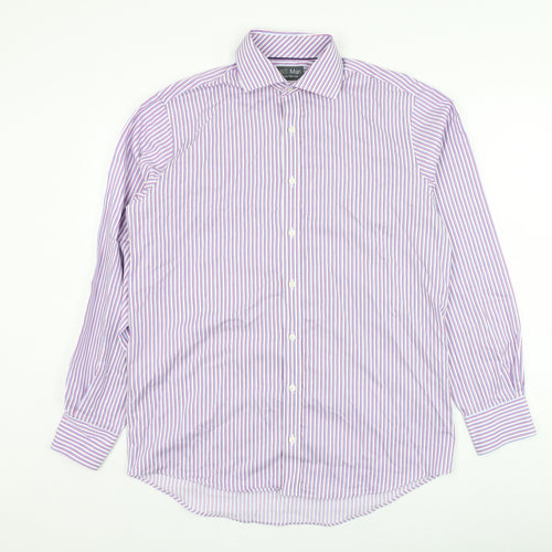 Marks and Spencer Mens White Striped Cotton  Dress Shirt Size 15.5 Collared Button