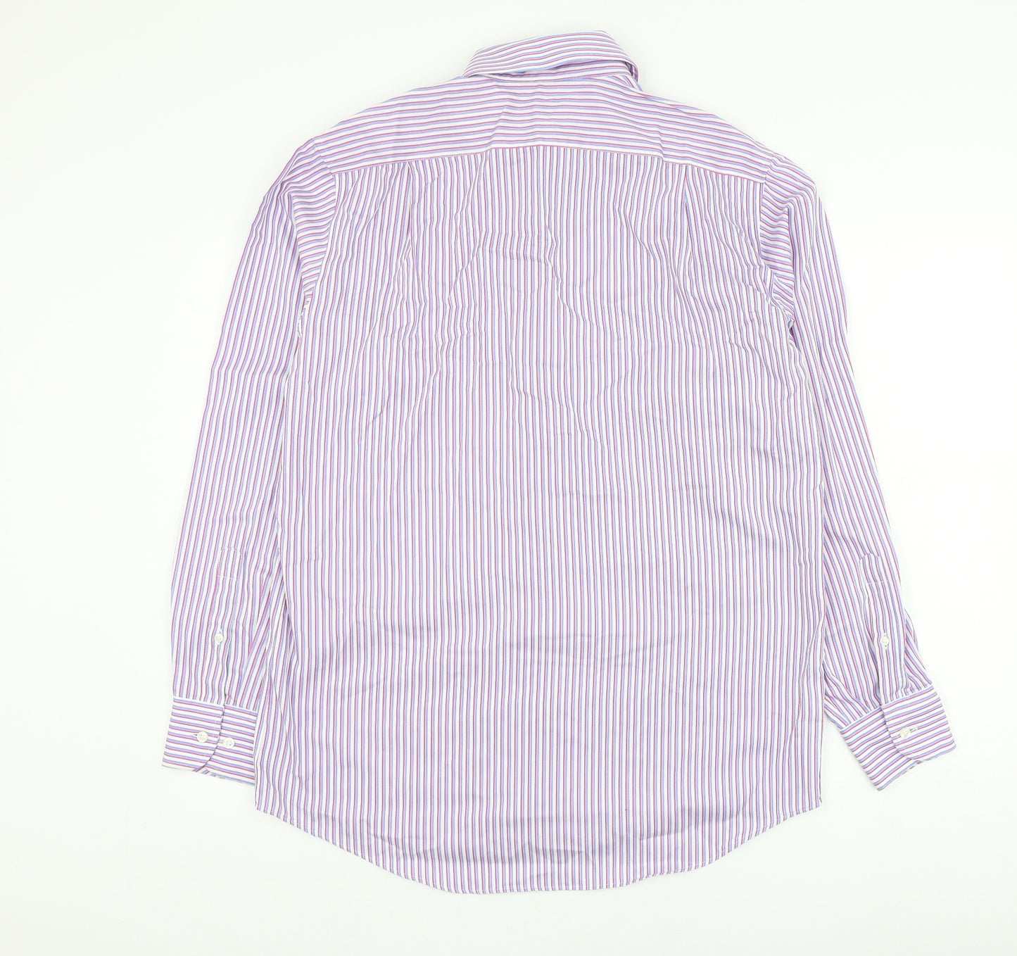 Marks and Spencer Mens White Striped Cotton  Dress Shirt Size 15.5 Collared Button