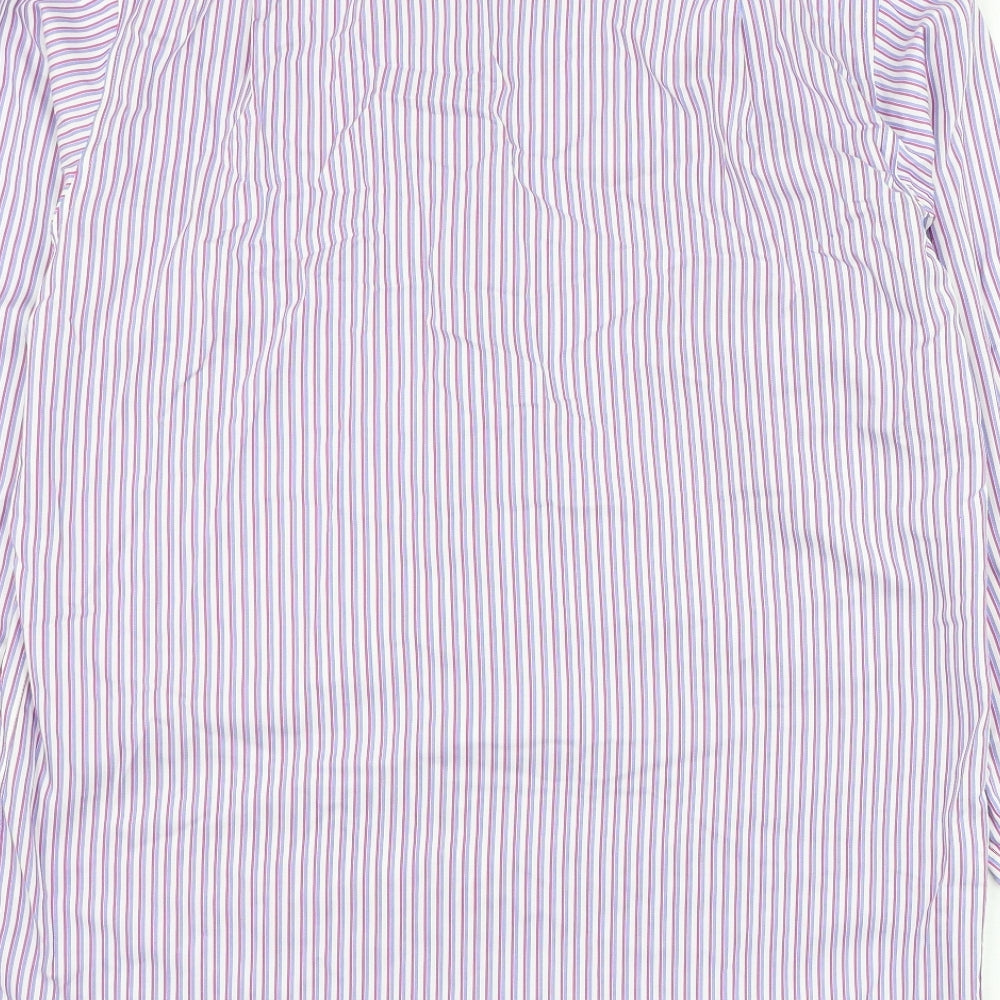 Marks and Spencer Mens White Striped Cotton  Dress Shirt Size 15.5 Collared Button