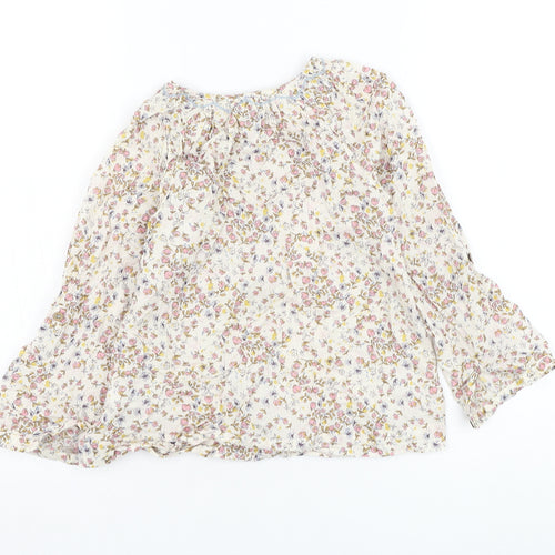 NEXT Girls Beige Floral Cotton Basic Button-Up Size 6-7 Years Round Neck Button