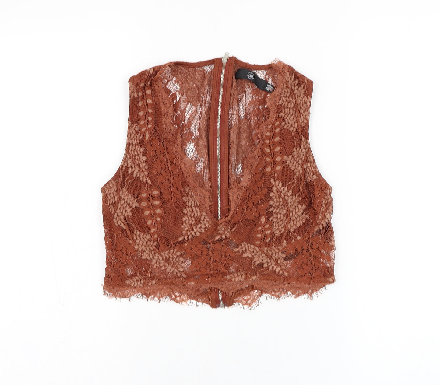 Missguided Womens Brown  Polyester Cropped Tank Size 10 V-Neck