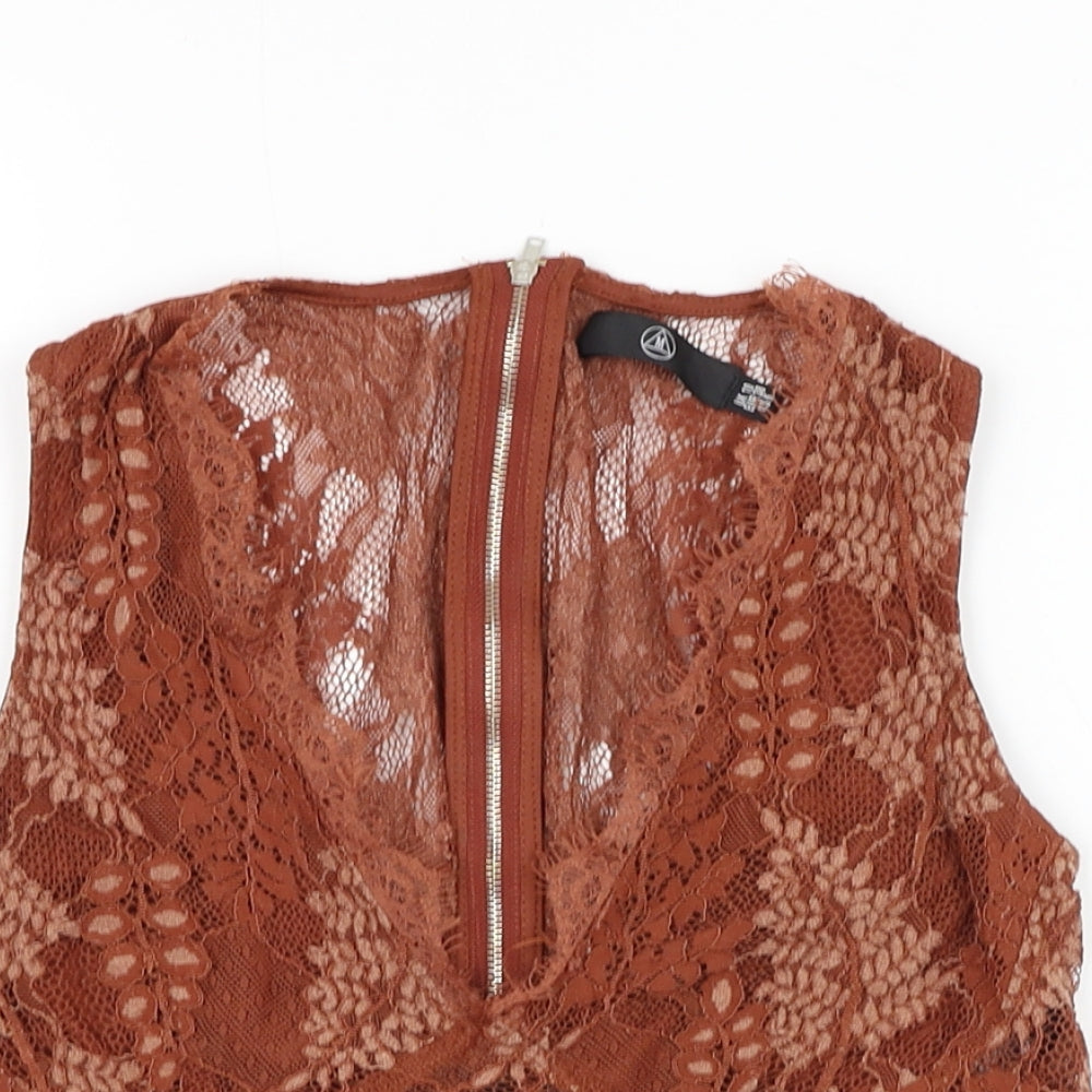 Missguided Womens Brown  Polyester Cropped Tank Size 10 V-Neck
