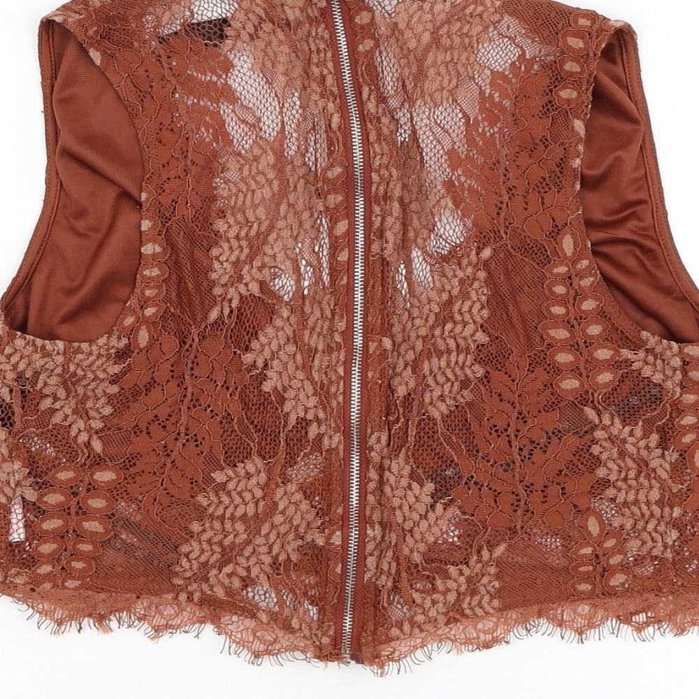 Missguided Womens Brown  Polyester Cropped Tank Size 10 V-Neck