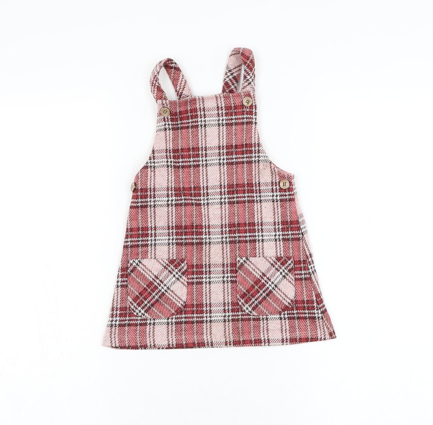 F&F Girls Red Check Polyester A-Line  Size 18-24 Months  Square Neck Button