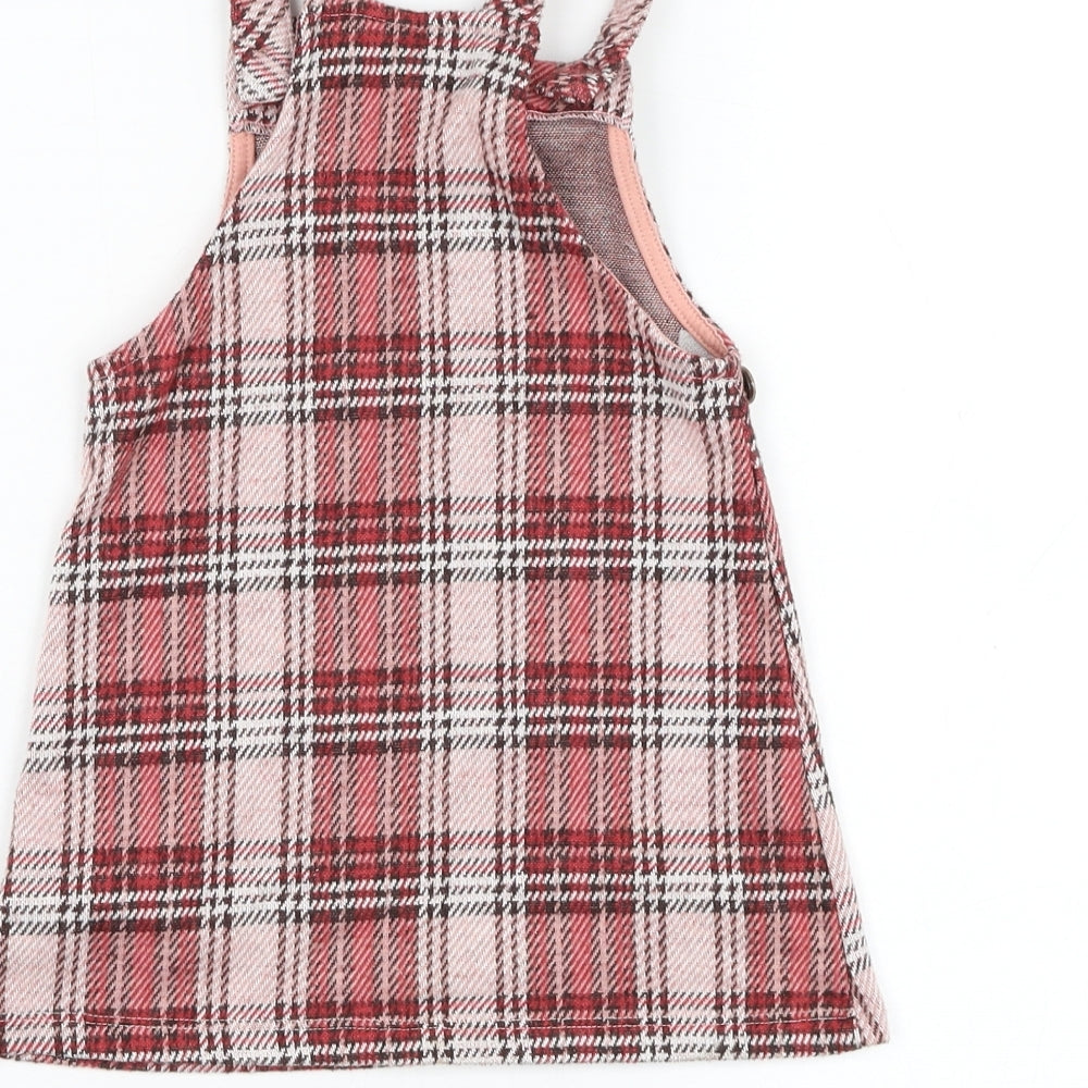 F&F Girls Red Check Polyester A-Line  Size 18-24 Months  Square Neck Button