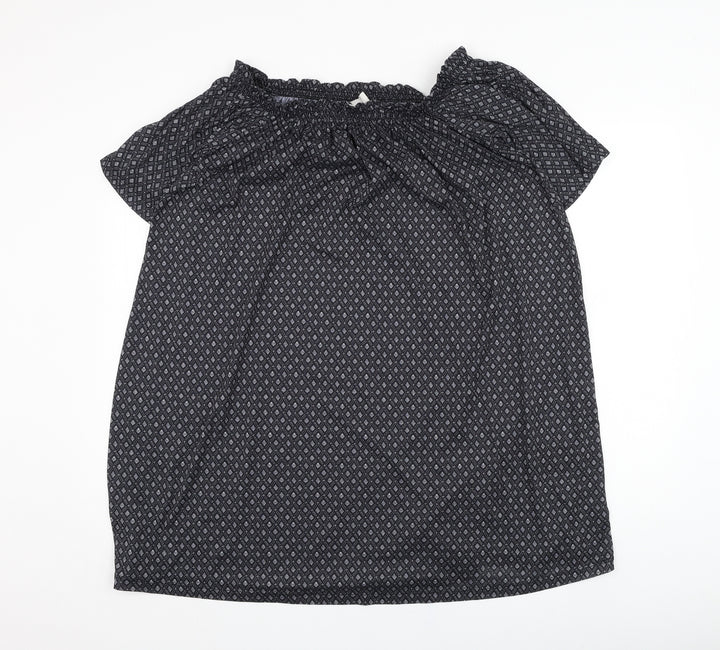 H&M Womens Black Geometric Polyester A-Line Size XS Off the Shoulder Pullover
