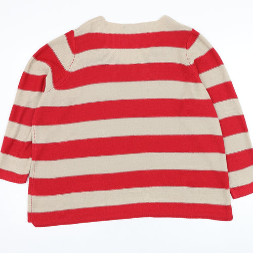 Bonmarché Womens Red Round Neck Striped Acrylic Pullover Jumper Size L
