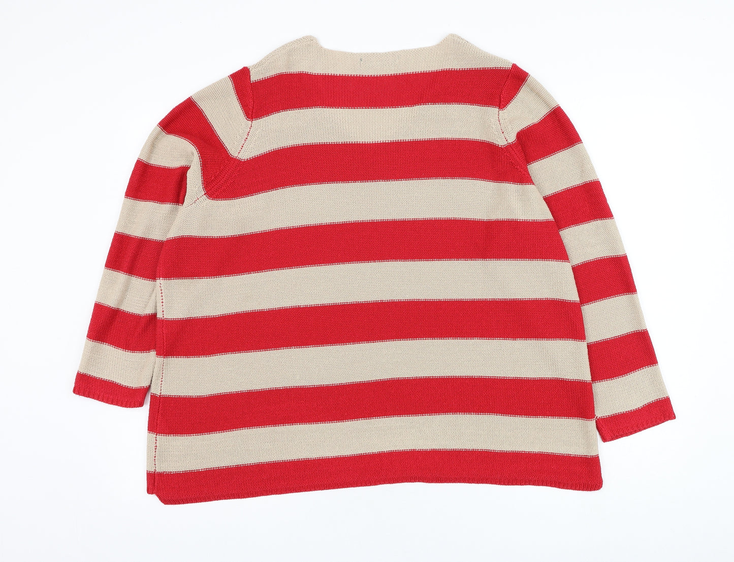 Bonmarché Womens Red Round Neck Striped Acrylic Pullover Jumper Size L